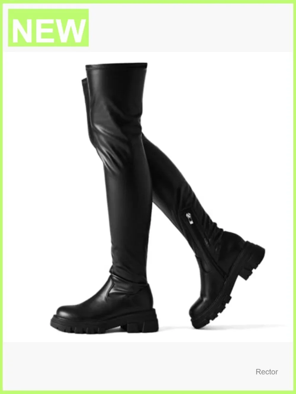 Over The Knee Boots Chunky Heel Platform Lug Sole Stretchy Faux Leather Side